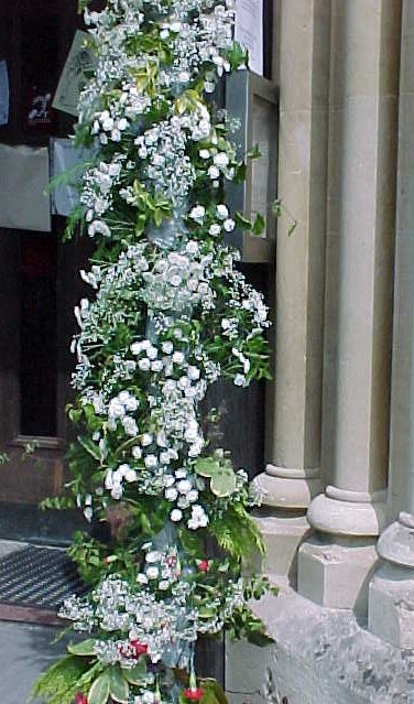 Flowers at the entrance of the church