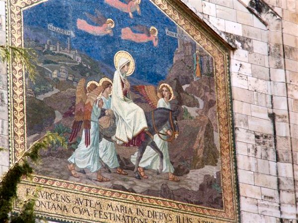 Mosaic on the Church of the Visitation in Ein Karem.