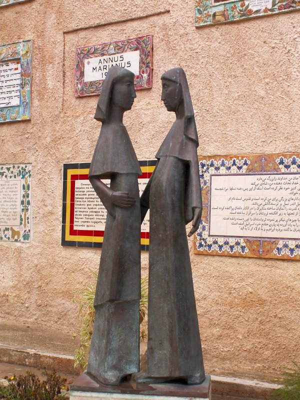 Modern depiction of Mary and Elizabeth meeting. 