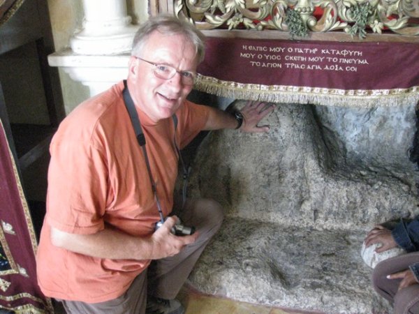 In the monastery on the 'Mount of Temptation' by the stone which tradition says is the spot of Jesus' temptation (Luke 4: 5-8) In the monastery on the 'Mount of Temptation' by the stone which tradition says is the spot of Jesus' temptation (Luke 4: 5-8)